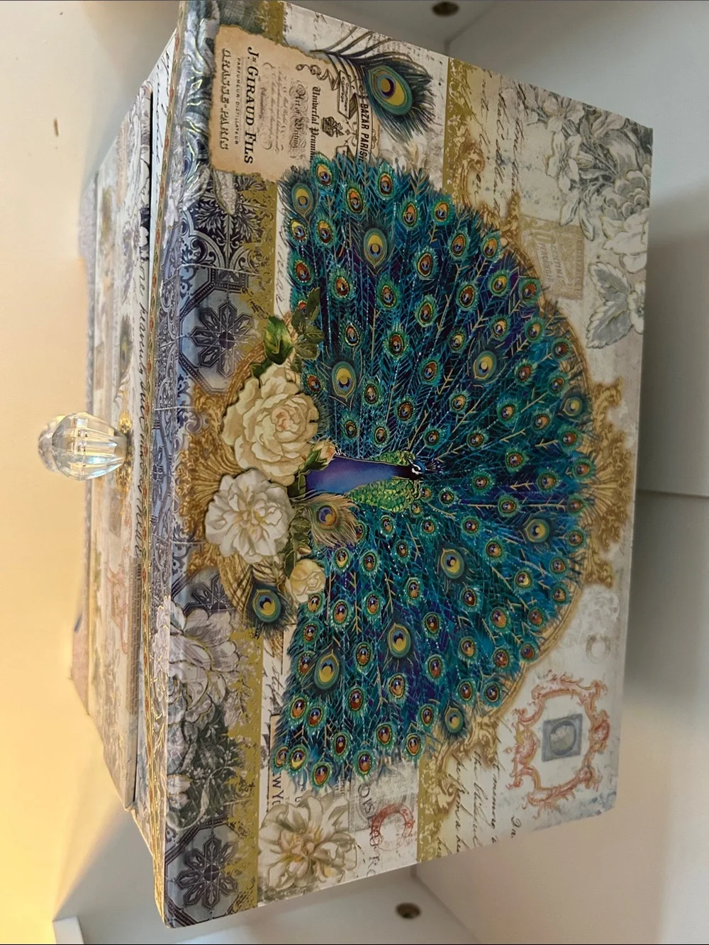 Peacock Motif Decorative Jewelry Box in Teal and Blue